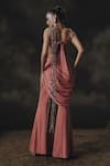 Shop_Nikhil Thampi_Pink Beads Scoop Neck Holographic Pant Saree Set _at_Aza_Fashions