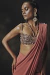 Nikhil Thampi_Pink Beads Scoop Neck Holographic Pant Saree Set _Online_at_Aza_Fashions