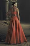 Shop_Nikhil Thampi_Rust Voile Beads Asymmetric Godet Lehenga Set _at_Aza_Fashions