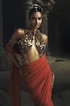 Buy_Nikhil Thampi_Rust Voile Beads Plunge Neck Pre-draped Saree With Blouse _Online_at_Aza_Fashions
