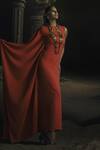 Shop_Nikhil Thampi_Rust Beads Round Neck Metallic Embroidered Kaftan _at_Aza_Fashions
