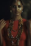Nikhil Thampi_Rust Beads Round Neck Metallic Embroidered Kaftan _Online_at_Aza_Fashions
