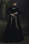 Buy_Nikhil Thampi_Black Embroidery High Neck Kundan Embellished Anarkali _Online_at_Aza_Fashions