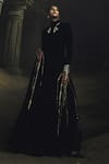 Nikhil Thampi_Black Embroidery High Neck Kundan Embellished Anarkali _at_Aza_Fashions