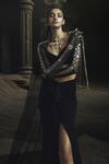 Shop_Nikhil Thampi_Black Off-shoulder Draped Skirt And Blouse Set _Online_at_Aza_Fashions