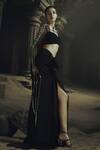 Buy_Nikhil Thampi_Black Off-shoulder Draped Skirt And Blouse Set 