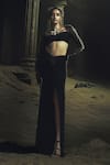 Nikhil Thampi_Black Off-shoulder Draped Skirt And Blouse Set _Online
