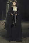 Buy_Nikhil Thampi_Black Georgette Embroidery V-neck Kaftan And Pant Set _at_Aza_Fashions