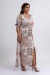 Mamicha_Off White Georgette Embroidery V-neck Printed Dress _Online_at_Aza_Fashions