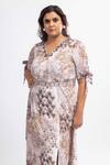 Mamicha_Off White Georgette Embroidery V-neck Printed Dress _at_Aza_Fashions