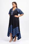 Mamicha_Black Satin, Crepe Embroidery V-neck Gatsby's Secret Blue Designer Dress _Online_at_Aza_Fashions