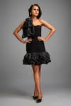 Buy_Deepika Arora_Black Roma Asymmetric, One Shoulder Designer Top And Skirt Set _at_Aza_Fashions