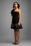 Deepika Arora_Black Roma Asymmetric, One Shoulder Designer Top And Skirt Set _Online_at_Aza_Fashions