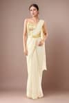 Buy_Samyukta Singhania_Off White Chinon Sequins Sweetheart Neck Golden Embellished Saree Set _at_Aza_Fashions