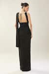Shop_Samyukta Singhania_Black Chiffon Embroidery V-neck Blouse And Pre-draped Saree _at_Aza_Fashions