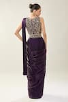 Shop_Samyukta Singhania_Purple Chinon Embroidery V-neck Pre-draped Saree Set _at_Aza_Fashions