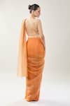 Shop_Samyukta Singhania_Peach Net Embroidery Sweetheart Neck Blouse With Draped Saree _at_Aza_Fashions