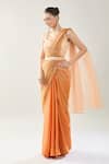 Buy_Samyukta Singhania_Peach Net Embroidery Sweetheart Neck Blouse With Draped Saree 
