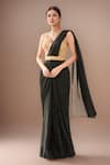 Buy_Samyukta Singhania_Black Satin Sequins Sweetheart Neck Pre-draped Saree Set _at_Aza_Fashions