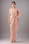 Buy_Samyukta Singhania_Pink Crepe Embroidery Sweetheart Neck Pre-draped Saree Set _at_Aza_Fashions