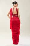 Shop_Samyukta Singhania_Red Chinon Embroidery Scoop Neck Pre-draped Saree Set _at_Aza_Fashions