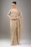 Kalighata_Gold Sequins, Embroidery V-neck Midaas Saree Set _Online_at_Aza_Fashions