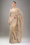Buy_Kalighata_Gold Sequins, Embroidery V-neck Midaas Saree Set _Online_at_Aza_Fashions