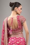 Buy_Kalighata_Pink Tassels, Beads V-neck Rani Bandhej Saree Set 