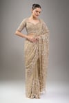 Kalighata_Gold Beads, Embroidery, Sequins V-neck Midaas Saree Set _Online_at_Aza_Fashions