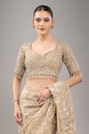 Kalighata_Gold Beads, Embroidery, Sequins V-neck Midaas Saree Set _at_Aza_Fashions