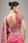 Shop_Kalighata_Pink Zari, Embroidery, Beads V-neck Rani Bandhej Saree With Blouse 