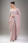 Shop_Kalighata_Purple Beads Round Neck Lilac Marbella Saree Set 