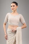 Kalighata_Gold Sequins, Tassels, Beads, Embroidery V-neck Lexis Saree Set _Online_at_Aza_Fashions