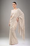 Buy_Kalighata_Gold Sequins, Tassels, Beads, Embroidery V-neck Lexis Saree Set _Online_at_Aza_Fashions