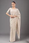 Buy_Kalighata_Gold Sequins, Tassels, Beads, Embroidery V-neck Lexis Saree Set _at_Aza_Fashions
