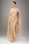 Kalighata_Gold Sequins, Beads Square Neck Long Cape Saree Set _Online_at_Aza_Fashions