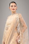 Kalighata_Gold Sequins, Beads Square Neck Long Cape Saree Set _at_Aza_Fashions