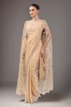 Buy_Kalighata_Gold Sequins, Beads Square Neck Long Cape Saree Set _at_Aza_Fashions