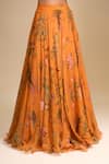 Shop_Anushree Reddy_Peach Organza Square Neck Coral Cape Lehenga Set _Online_at_Aza_Fashions