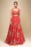 Anushree Reddy_Red Sequins Square Neck Floral Print Mahi Cape Set _Online_at_Aza_Fashions