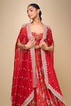 Shop_Anushree Reddy_Red Sequins Square Neck Floral Print Mahi Cape Set _Online_at_Aza_Fashions