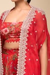 Anushree Reddy_Red Sequins Square Neck Floral Print Mahi Cape Set _at_Aza_Fashions