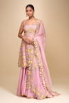 Anushree Reddy_Pink Embroidery Square Neck Malaika Sharara Set _at_Aza_Fashions