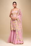 Anushree Reddy_Pink Embroidery Square Neck Malaika Floral Sharara Set _at_Aza_Fashions