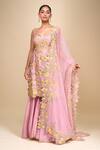 Buy_Anushree Reddy_Pink Embroidery Square Neck Malaika Floral Sharara Set _at_Aza_Fashions