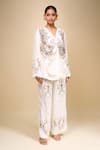 Buy_AK-OK_Off White Embroidery V-neck Top Pant Set _Online_at_Aza_Fashions
