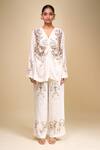 Shop_AK-OK_Off White Embroidery V-neck Top Pant Set _Online_at_Aza_Fashions