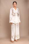 Buy_AK-OK_Off White Embroidery V-neck Top Pant Set _at_Aza_Fashions