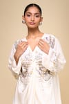 Buy_AK-OK_Off White Embroidery V-neck Top Pant Set 
