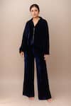 Buy_AK-OK_Blue Velvet Collared Jacket And Trouser Set _at_Aza_Fashions